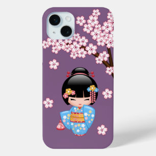 Maiko Kokeshi Doll - Blue Kimono Geisha Girl Case-Mate iPhone Hülle
