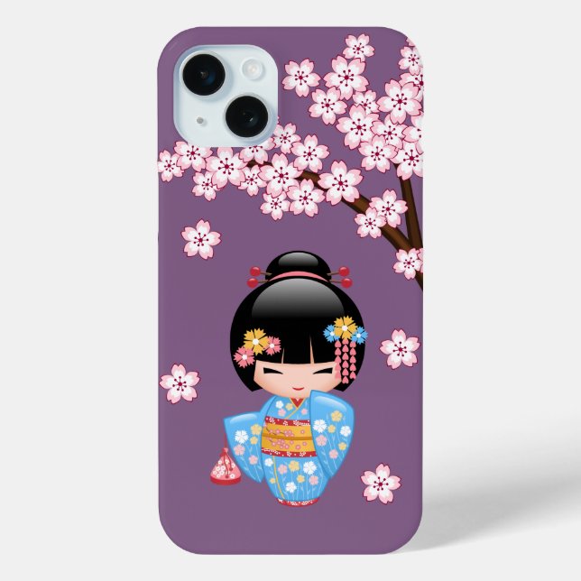 Maiko Kokeshi Doll - Blue Kimono Geisha Girl Case-Mate iPhone Hülle (Rückseite)