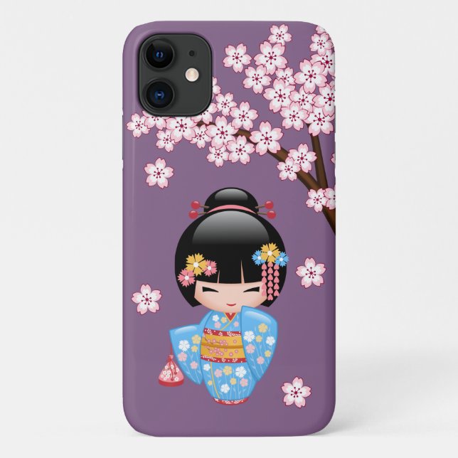 Maiko Kokeshi Doll - Blue Kimono Geisha Girl Case-Mate iPhone Hülle (Rückseite)