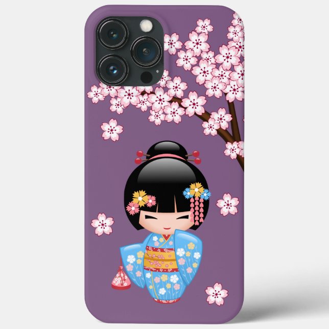 Maiko Kokeshi Doll - Blue Kimono Geisha Girl Case-Mate iPhone Hülle (Rückseite)