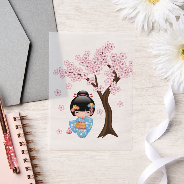 Maiko Kokeshi Doll Blue Kimono Geisha Girl Insert (Hochzeit)