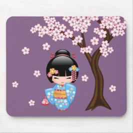 Maiko Kokeshi Doll - Blue Kimono Geisha Girl Mousepad