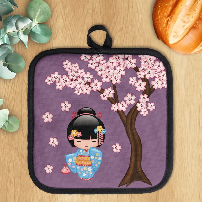 Maiko Kokeshi Doll - Blue Kimono Geisha Girl Topflappen (Von Creator hochgeladen)