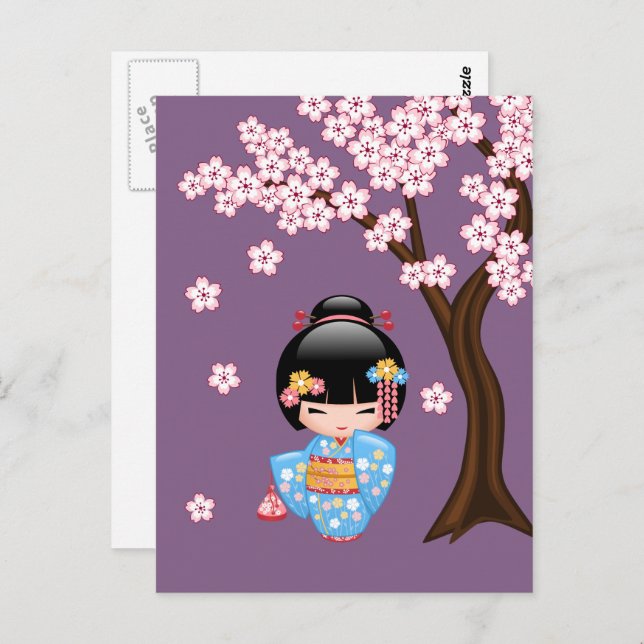 Maiko Kokeshi Doll - Geisha Sie sind willkommen Postkarte (Vorne/Hinten)