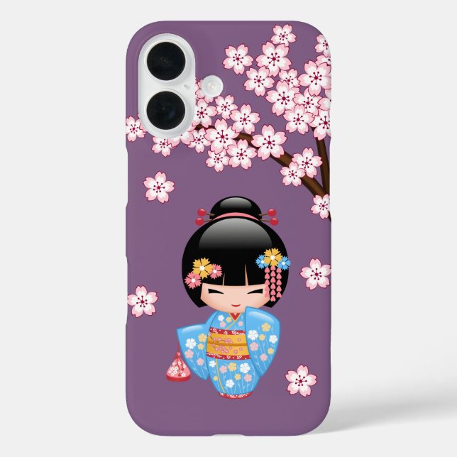 Maiko Kokeshi Doll Niedlich Geisha Girl Lila Case-Mate iPhone Hülle (Rückseite)