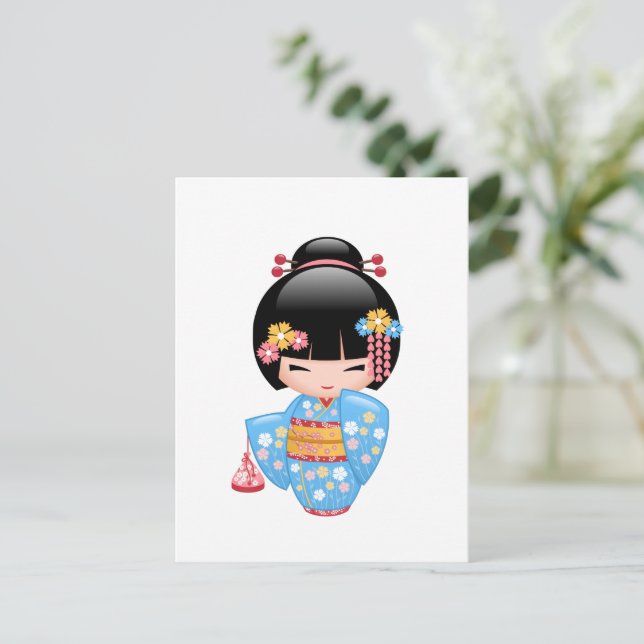 Maiko Kokeshi Doll - Niedlich Geisha Girl Postkarte (Stehend Vorderseite)