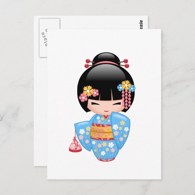 Maiko Kokeshi Doll - Niedlich Geisha Girl Postkarte (Vorne/Hinten)