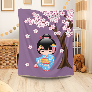 Maiko Kokeshi Puppe - Geisha-Mädchen im blauen Kim Fleecedecke