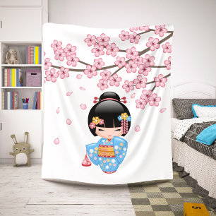 Maiko Kokeshi-Puppe - Geisha-Mädchen im blauen Kim Sherpadecke