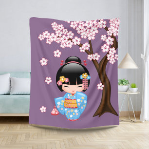 Maiko Kokeshi-Puppe - Geisha-Mädchen im blauen Kim Sherpadecke