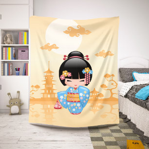 Maiko Kokeshi Puppe Süße Geisha Mädchen Gelb Sherpadecke