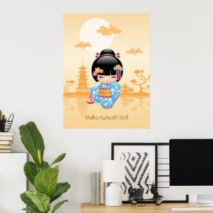 Maiko Kokeshi-Puppe - Süßes japanisches Geisha-Mäd Poster