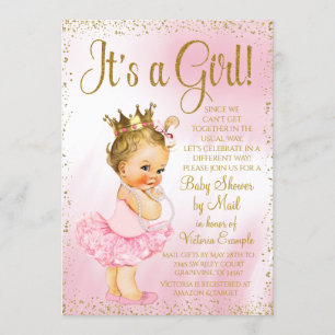 Mail Baby Shower Rosa Gold Blondine Prinzessin Tut Einladung