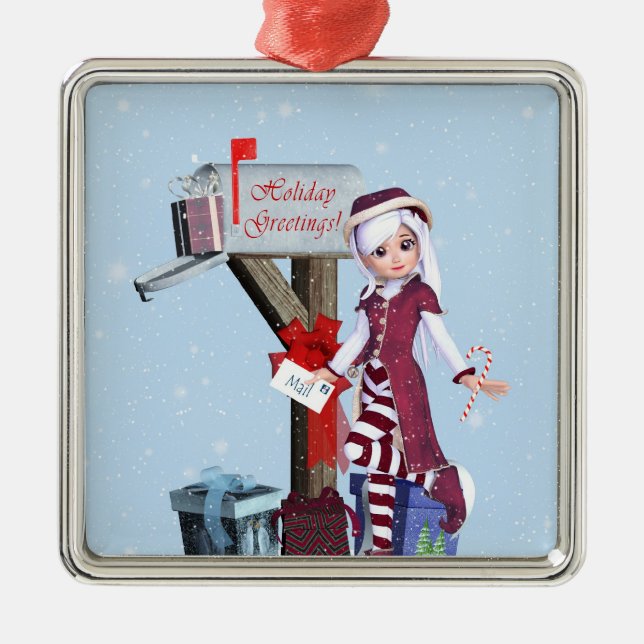 Mail Carrier Elf Mailbox Geschenke Silver Ornament (Vorne)