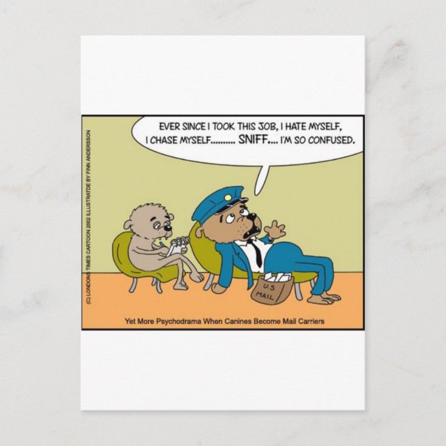 Mail Hund in Therapy Funny Offbeat Cartoon Geschen Postkarte (Vorderseite)