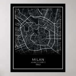 Mailand City Map - Mailand Black Map Poster