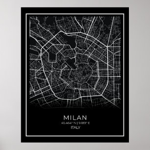 Mailand City Map - Mailand Black Map Poster
