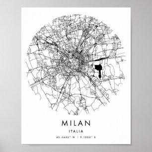 Mailand Italia Minimal Modern Circle Street Karte Poster