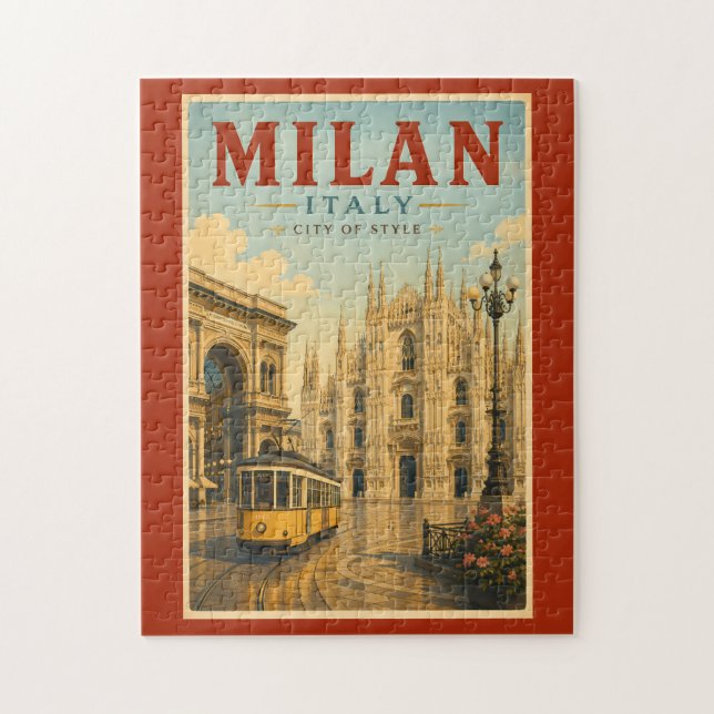 Mailand Italien Dom Illustration Reise Kunst Puzzle (Vertikal)