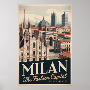 Mailand Italien Retro-Silhouette Stadtansicht Reis Poster