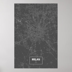 Mailand, Italien (weiß auf Schwarzem) Poster