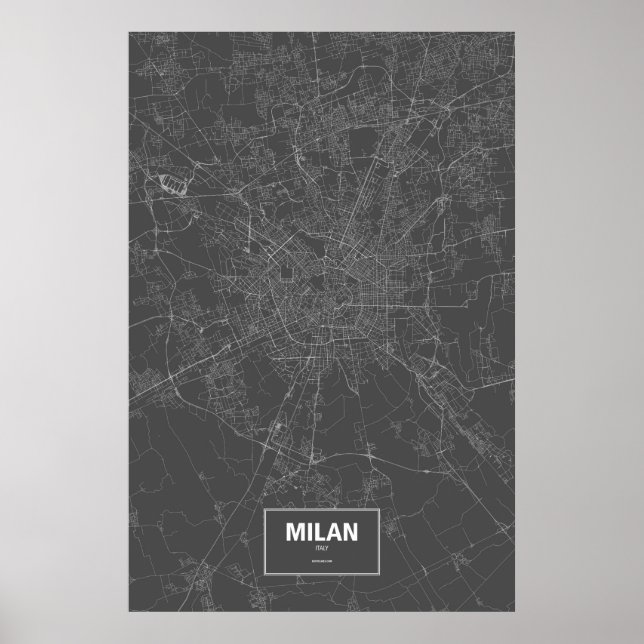 Mailand, Italien (weiß auf Schwarzem) Poster (Vorne)
