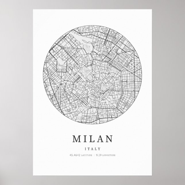 Mailand Italy Street Layout Map Poster (Vorne)