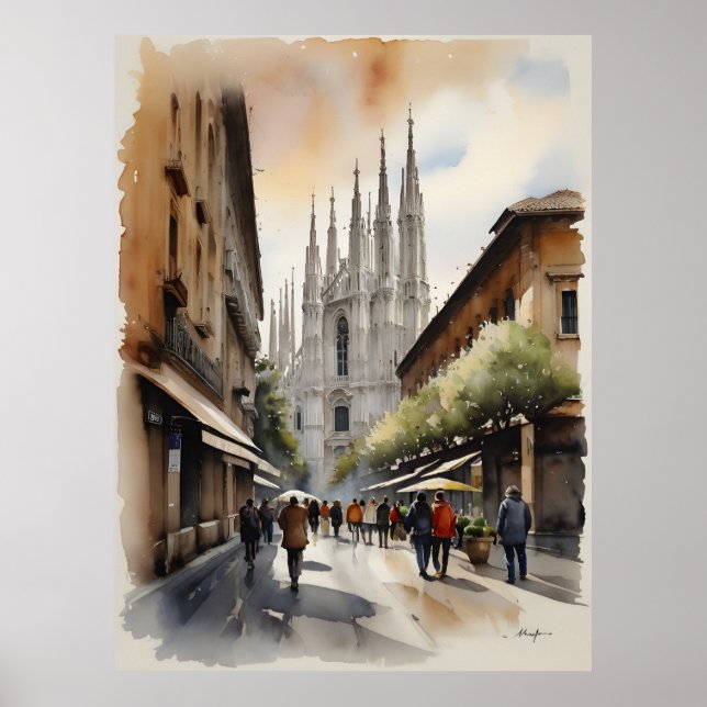 Mailänder Aquarellkunst Poster (Vorne)