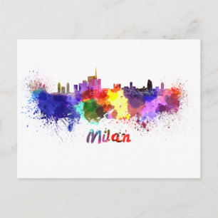 Mailänder Skyline in Aquarellfarbe Postkarte