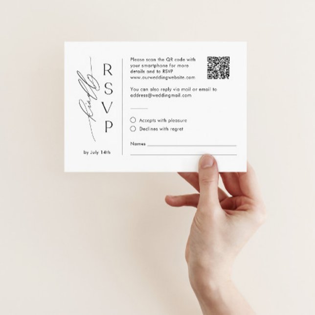 Mailbare Minimalistische RSVP-Karte mit QR-Code Mitteilungskarte (Von Creator hochgeladen)