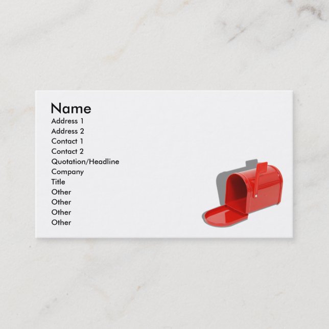 MailboxOpen051409shadows, Name, Adresse 1, Addr… Visitenkarte (Vorderseite)