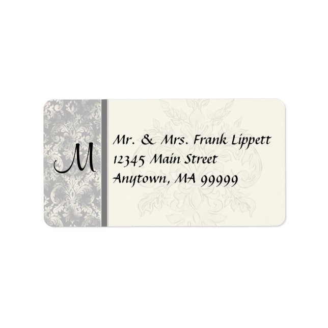 Mailing Labels - Fleur di Lys Damask - grau Adressaufkleber (Vorne)