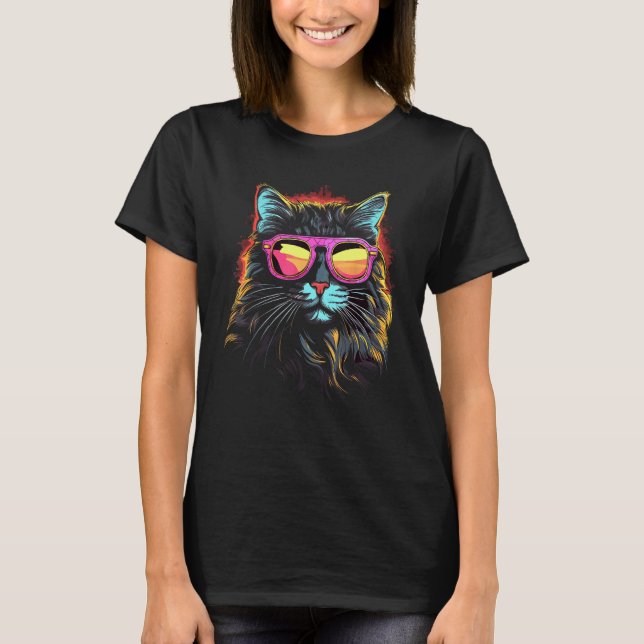 Main Coon - Coole Bunte Main Coon Katze Mit Sonnen T-Shirt (Vorderseite)