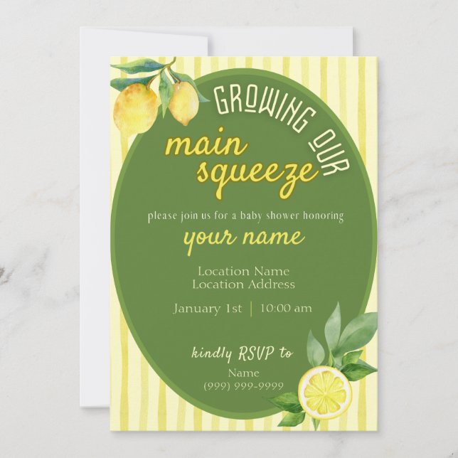 Main Squeeze Lemon Baby Shower Einladung (Vorderseite)