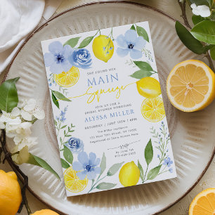 Main Squeeze Lemon Blue Floral Brautparty Einladung