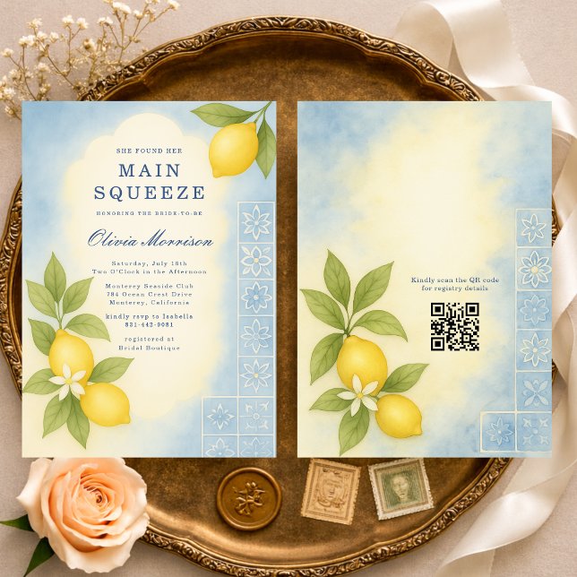 Main Squeeze Lemon QR Code Bridal Shower Einladung (Von Creator hochgeladen)