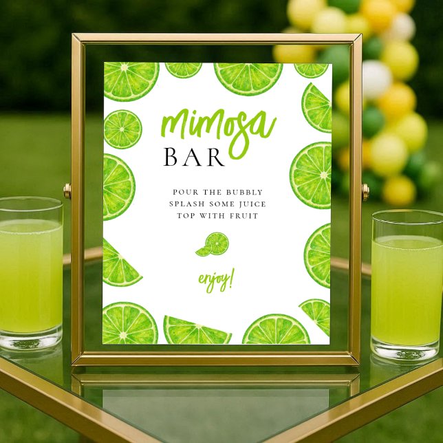 Main Squeeze Lime Brautparty Mimosa-Bar-Schild Poster (Von Creator hochgeladen)