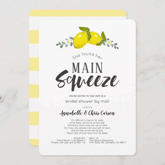 Main Squeeze Simple Lemon Brautparty per Mail Einladung (Vorne/Hinten)