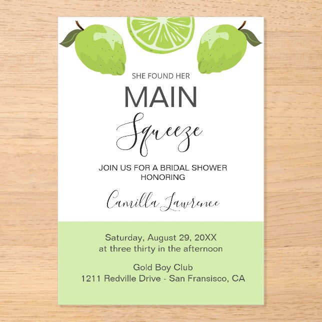 Main Squeeze Tropical Citrus Green Bridal Shower  Acryleinladungen (Vorderseite)