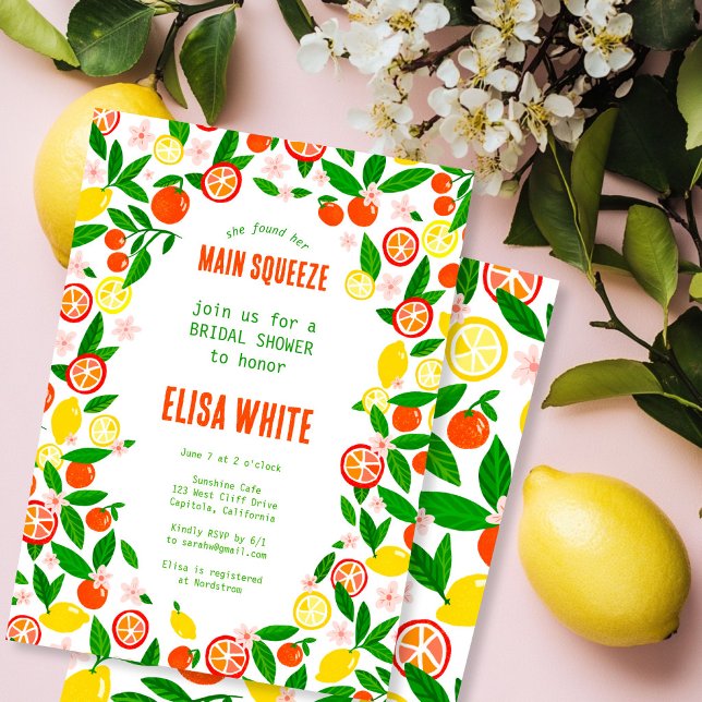 MAIN SQUEEZE Zitrus Sommer Hell BRIDAL SHOWER Einladung (MAIN SQUEEZE Citrus Summer Bright BRIDAL SHOWER Invitation
)