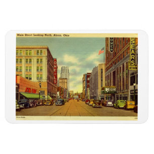 Main St., Akron, Ohio Vintage Postkarte Magnet