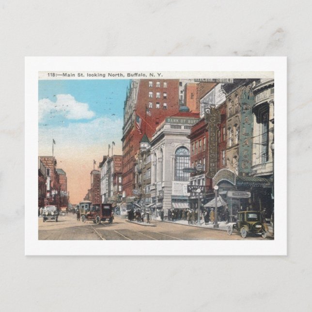 Main St., Buffalo, New York Vintag Postkarte (Vorderseite)