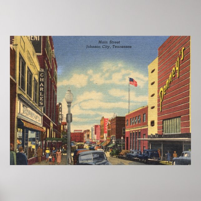 Main St., Johnson City, Tennessee Vintag Poster (Vorne)