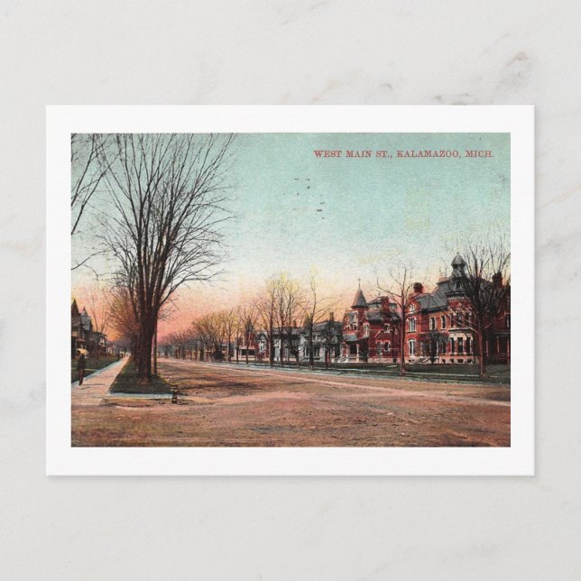 Main St., Kalamazoo, Michigan 1908 Vintag Postkarte (Vorderseite)