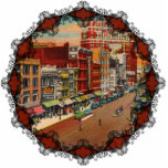 Main Street - Buffalo, NY Vintage Ornamente Fotoskulptur Ornament<br><div class="desc">Vintage Postkarte mit der Main Street in Buffalo,  New York im Jahr 1940 in atemberaubenden und lebhaften Farben. Auf diesem wunderschönen Weihnachtsschmuck mit Viktorianischem Filagree Trim.</div>