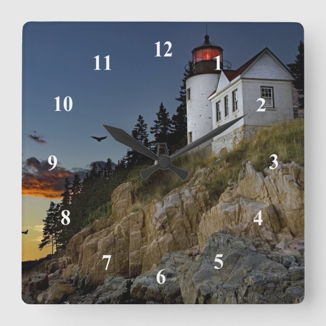 Maine Bass Harbour Lighthouse Foto Quadratische Wanduhr (Vorderseite)