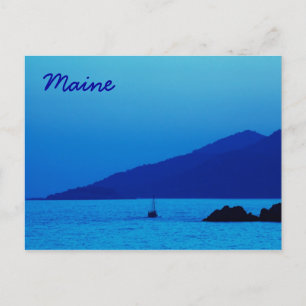 Maine-blauer Sonnenuntergang mit Boot Postkarte
