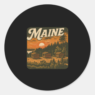 Maine Blockhütte Outdoor-Camping Natur-Enthusiast Runder Aufkleber