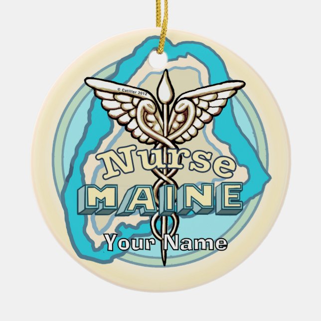 Maine Caduceus Nurse Keramik Ornament (Vorne)