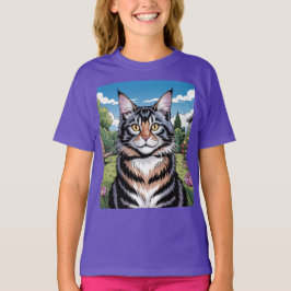 Maine Cat in Yard Lila T - Shirt